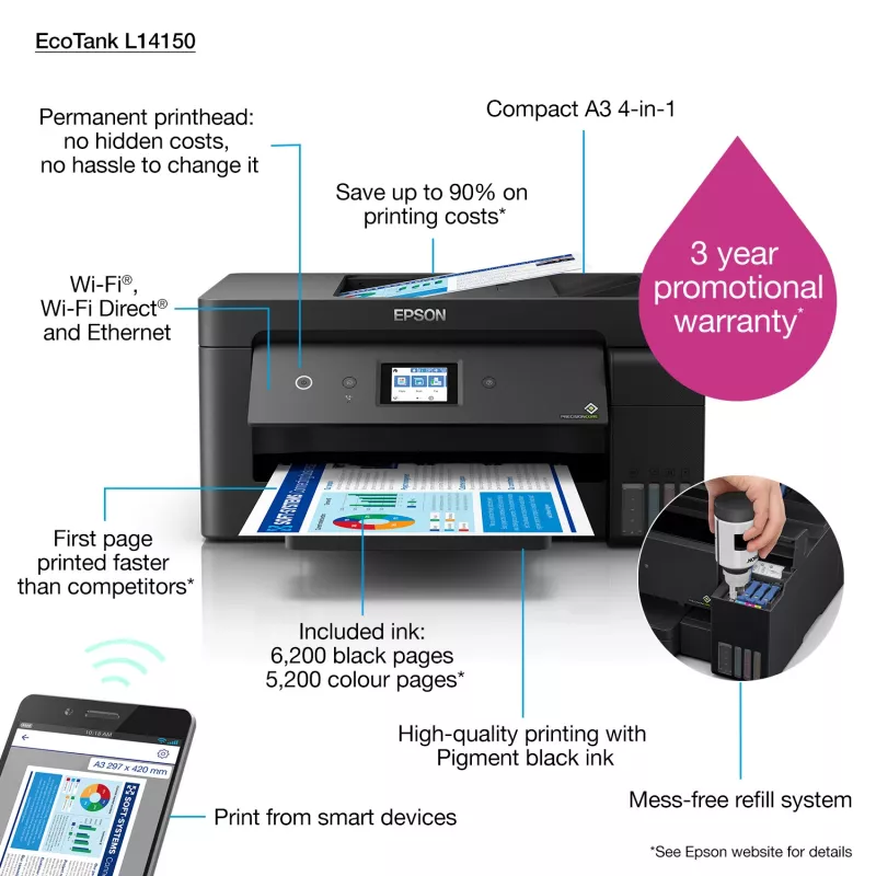 Epson EcoTank L14150 A3 jato de tinta 4800 x 1200 DPI 38 ppm Wi-Fi