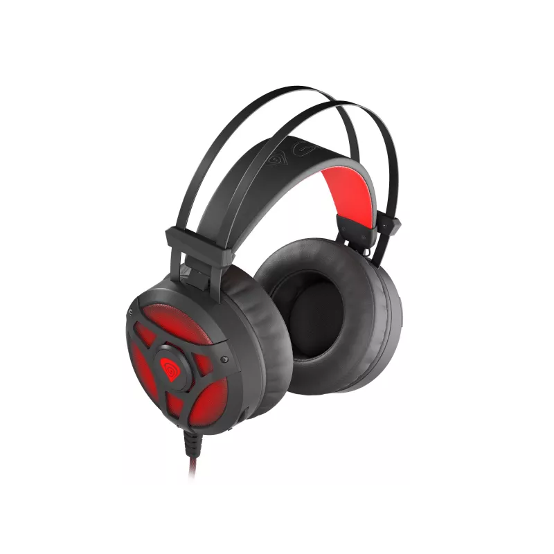 Headset GENESIS Neon 360 headset gaming com fio com arco de cabeça preto, vermelho