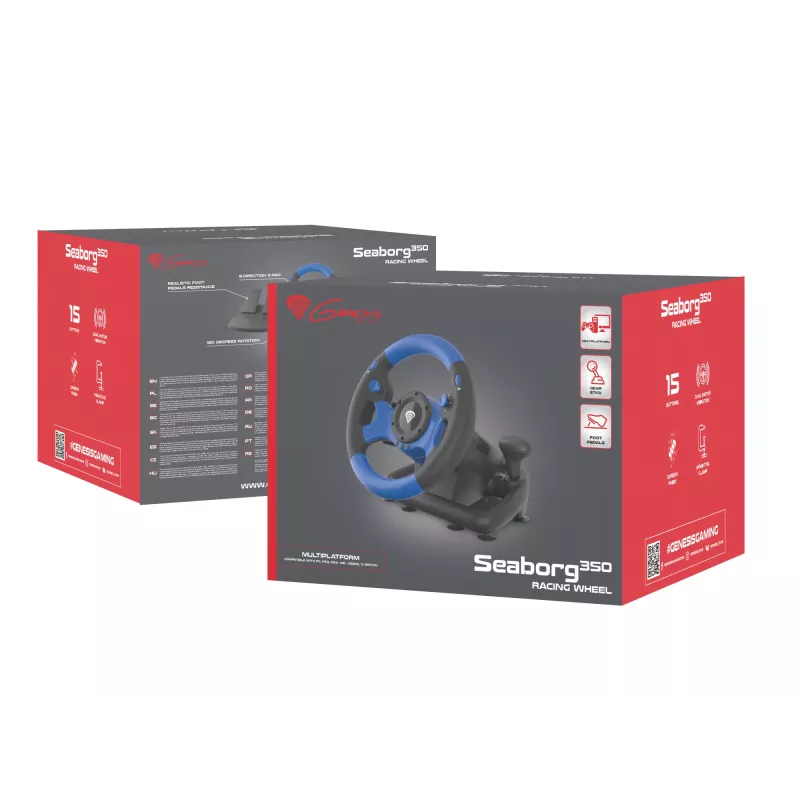 Volante GENESIS Seaborg 350 preto, azul USB + pedais Nintendo Switch, PC, PlayStation 4, Playstation 3, Xbox 360, Xbox One, Xbox Series S, Xbox Series X