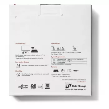 HITACHI-LG DATA STORAGE Unidade de DVD portátil fina - Gp60nw60 - USB 2.0 - Branco