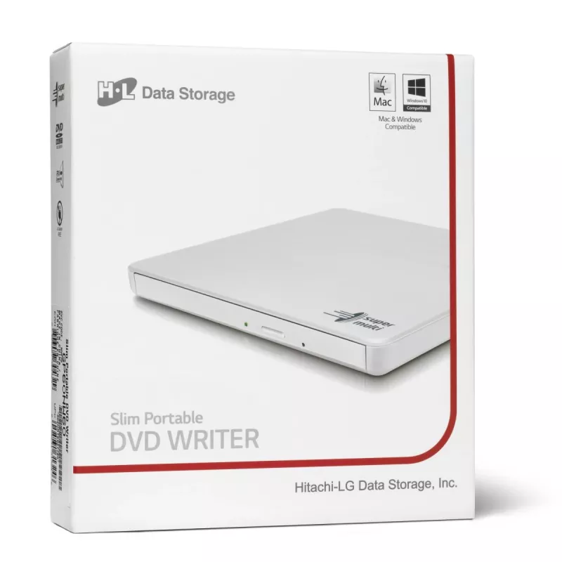 HITACHI-LG DATA STORAGE Unidade de DVD portátil fina - Gp60nw60 - USB 2.0 - Branco