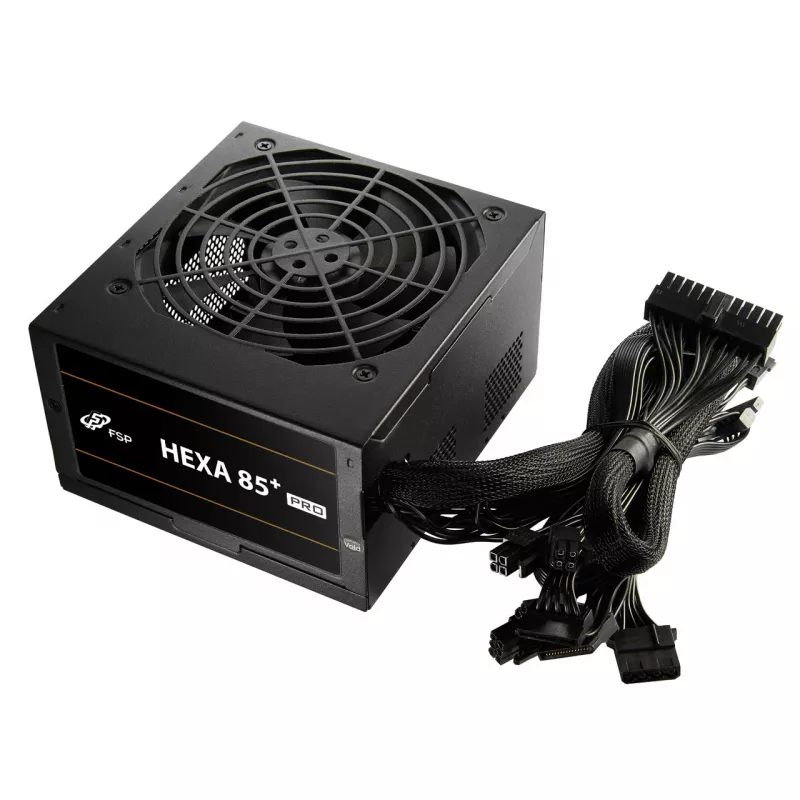Fonte de alimentação FSP HEXA 85+ PRO 550W ATX ATX2.5 preta, 550 W, 100 - 240 V, 50 - 60 Hz, 7.5 - 3 A, Ativa, 100 W
