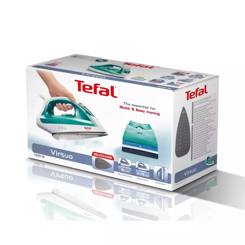 Ferro de engomar a vapor Tefal Virtuo FV1710 — 1800 W, golpe de vapor de 80 g/min, função de vapor vertical, verde/branco