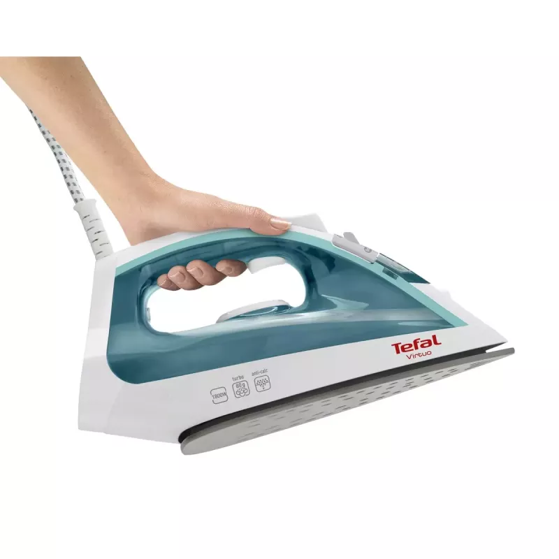 Ferro de engomar a vapor Tefal Virtuo FV1710 — 1800 W, golpe de vapor de 80 g/min, função de vapor vertical, verde/branco
