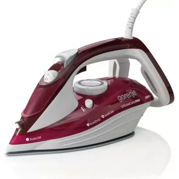 Central de engomar a vapor Gorenje SIH3000RBC — 3000 W, base cerâmica, depósito de água de 0,4 L, 1,6 kg, vermelho