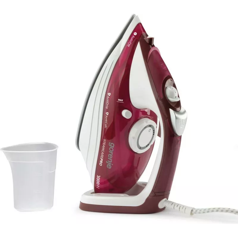 Gorenje SIH3000RBC ferro de engomar a vapor, 3000 W, base cerâmica, depósito de água de 350 ml, vapor 40 g/min, 1,6 kg, vermelho/branco