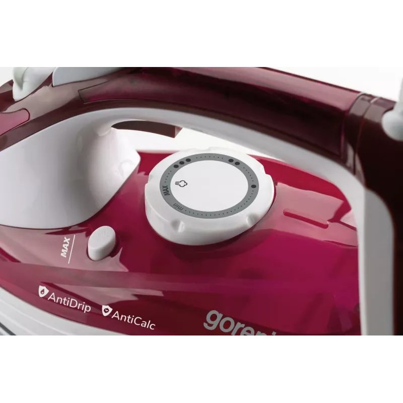 Gorenje SIH3000RBC ferro de engomar a vapor, 3000 W, base cerâmica, depósito de água de 350 ml, vapor 40 g/min, 1,6 kg, vermelho/branco