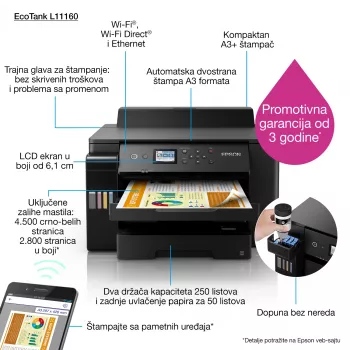 Impressora jato de tinta Epson EcoTank L1116 Cor 4800 x 1200 DPI A3 Wi-Fi