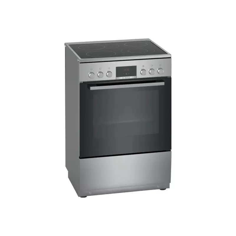 Fogão independente Bosch Serie 4 HKR39A250U, placa vitrocerâmica 4 zonas, forno 66 L, aço inoxidável, 600 mm