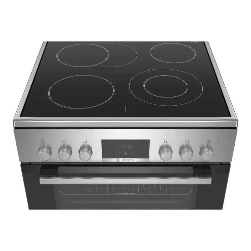 Fogão independente Bosch Serie 4 HKR39A250U, placa vitrocerâmica 4 zonas, forno 66 L, aço inoxidável, 600 mm