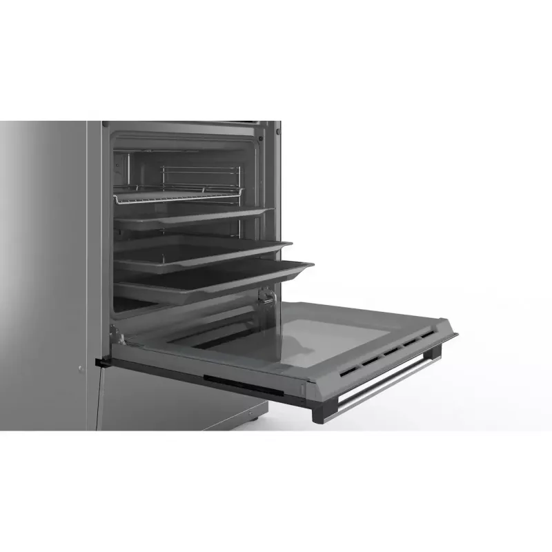 Fogão independente Bosch Serie 4 HKR39A250U, placa vitrocerâmica 4 zonas, forno 66 L, aço inoxidável, 600 mm