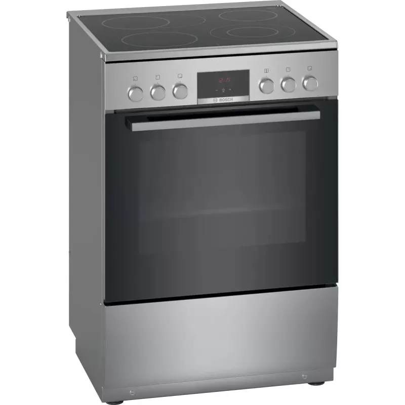 Fogão independente Bosch Serie 4 HKR39A250U, placa vitrocerâmica 4 zonas, forno 66 L, aço inoxidável, 600 mm