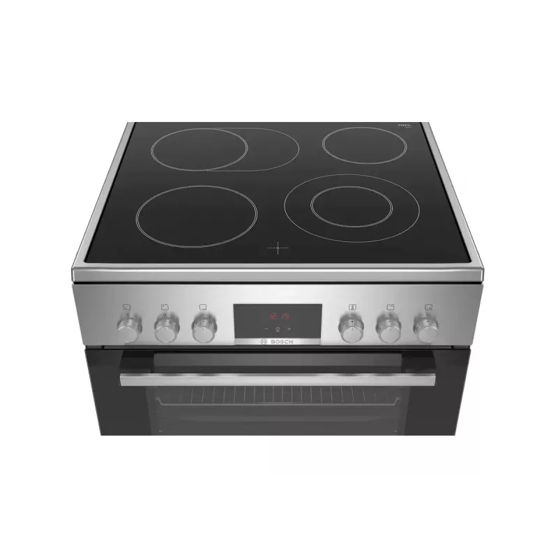 Fogão independente Bosch Serie 4 HKR39A250U, placa vitrocerâmica 4 zonas, forno 66 L, aço inoxidável, 600 mm