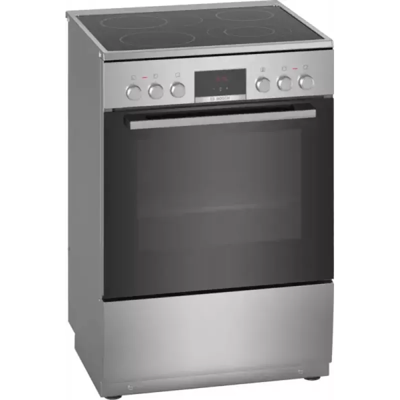 Fogão independente Bosch Serie 4 HKR39A250U, placa vitrocerâmica 4 zonas, forno 66 L, aço inoxidável, 600 mm