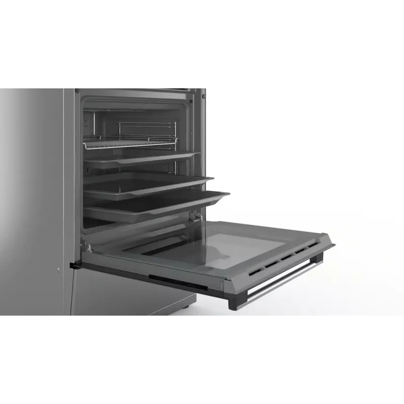Fogão independente Bosch Serie 4 HKR39A250U, placa vitrocerâmica 4 zonas, forno 66 L, aço inoxidável, 600 mm