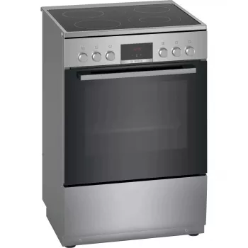Fogão independente Bosch Serie 4 HKR39A250U, placa vitrocerâmica 4 zonas, forno 66 L, aço inoxidável, 600 mm
