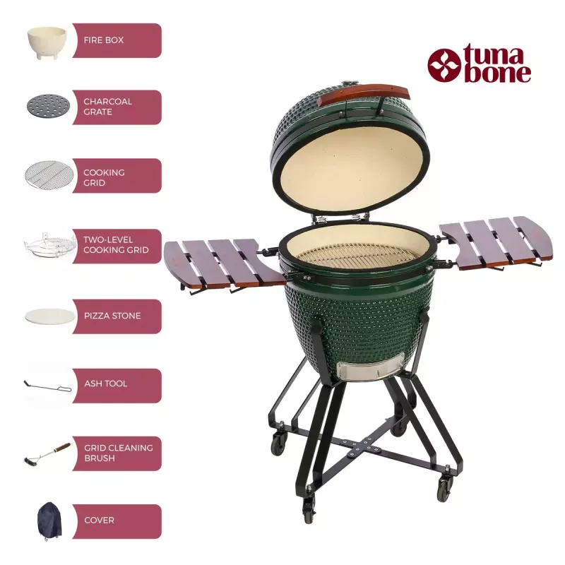 Grelhador kamado a carvão TUNABONE TunaBone Classic 21 polegadas tamanho M verde