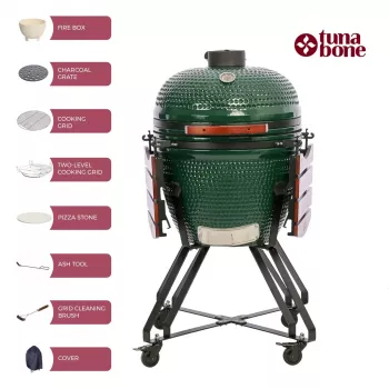 Grelhador kamado cerâmico TUNABONE Classic 23 polegadas (tamanho L) verde
