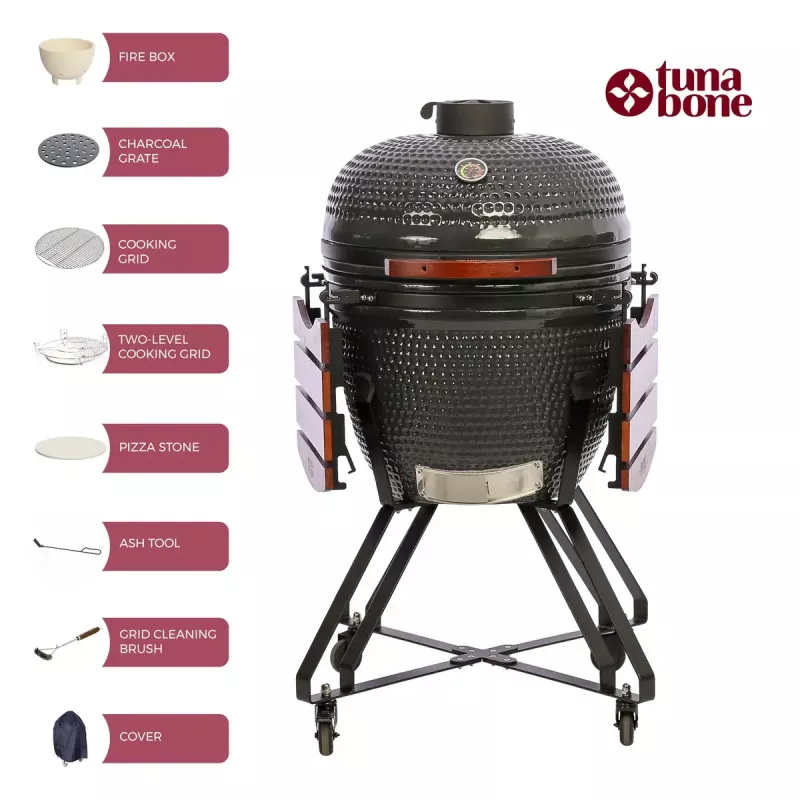 Grelhador kamado TUNABONE TunaBone Classic 23 polegadas (tamanho L) grelhador a carvão cerâmico, diâmetro de grelha 23 polegadas, cinzento escuro