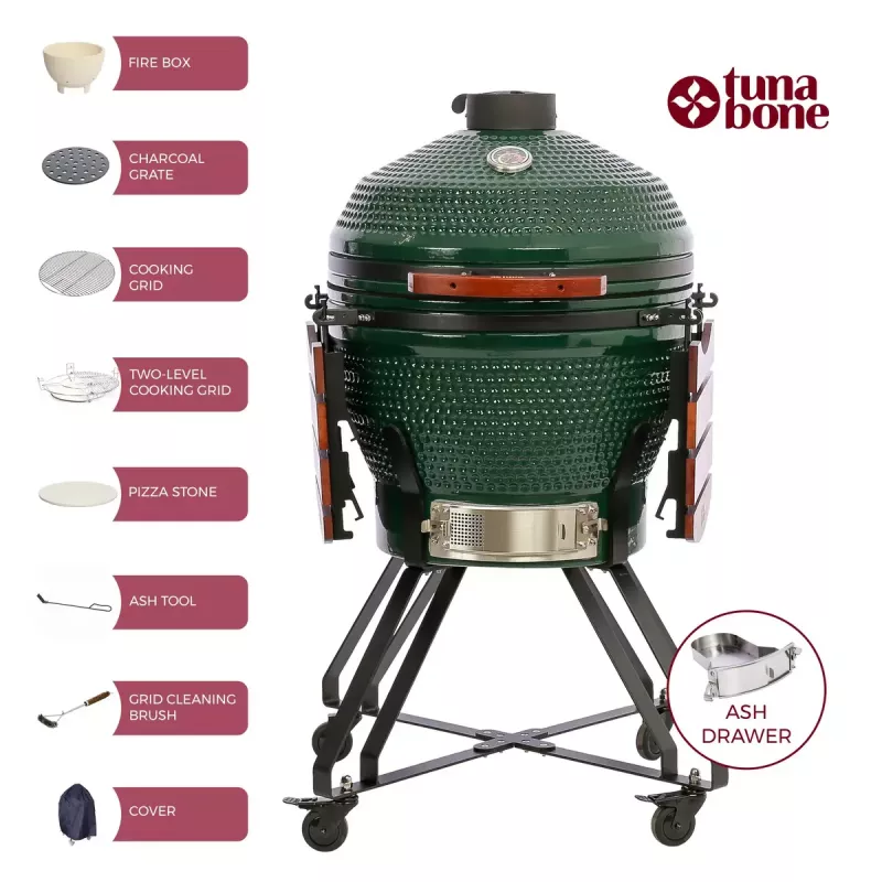 TunaBone Kamado Pro grelhador de cerâmica de 24 polegadas, tamanho L, verde (TBG24GREEN-02)