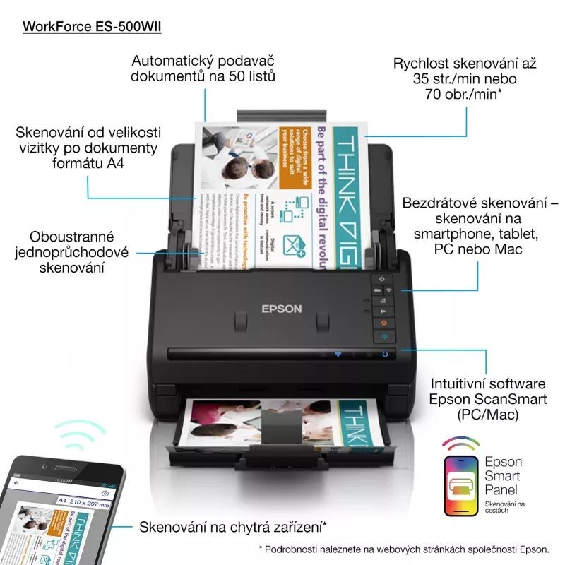 Digitalizador de documentos Epson WorkForce ES-500WII 600 x 600 dpi A4 preto