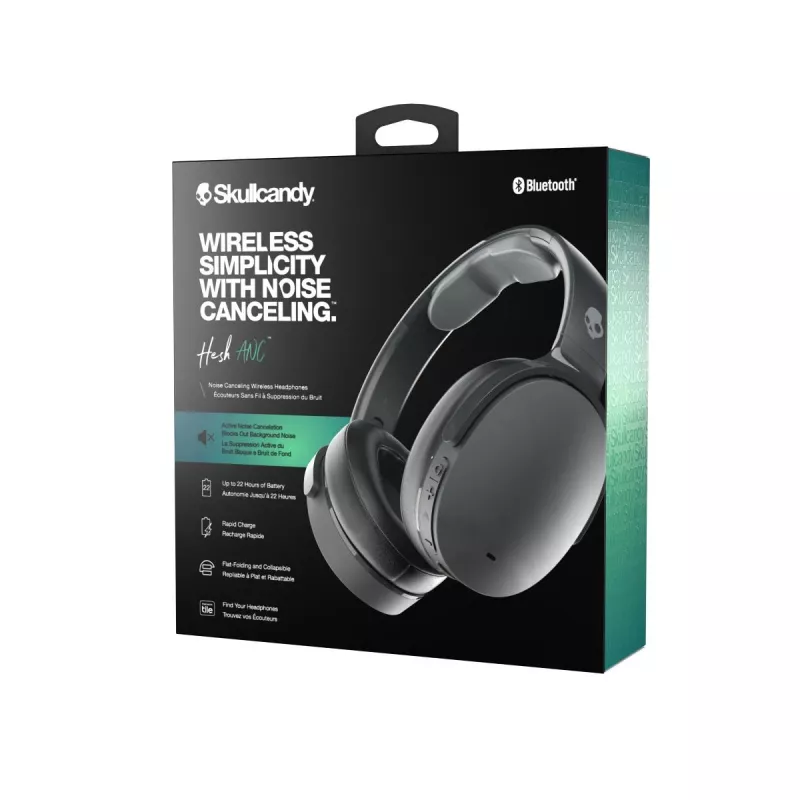 Skullcandy Hesh ANC S6HHW-N740 auscultadores over-ear, com fio e sem fios, Bluetooth, cancelamento ativo de ruído, USB-C, até 22 h, True Black