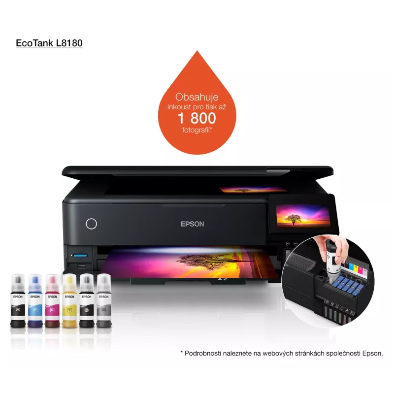Impressora multifunções jato de tinta Epson EcoTank L8180 — A3+, cor, 5760x1440 DPI, 32 ppm, duplex, Wi‑Fi, Ethernet