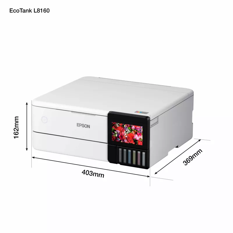 Impressora multifunções jato de tinta Epson EcoTank L8160 — impressão a cores, 5760x1440 DPI, 32 ppm, A4, Wi‑Fi, duplex