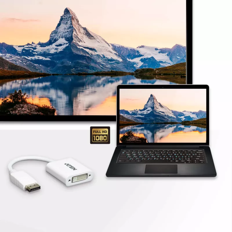 Conversor ATEN DisplayPort para DVI, PC: até UXGA / HDTV: até 1080i,1080p