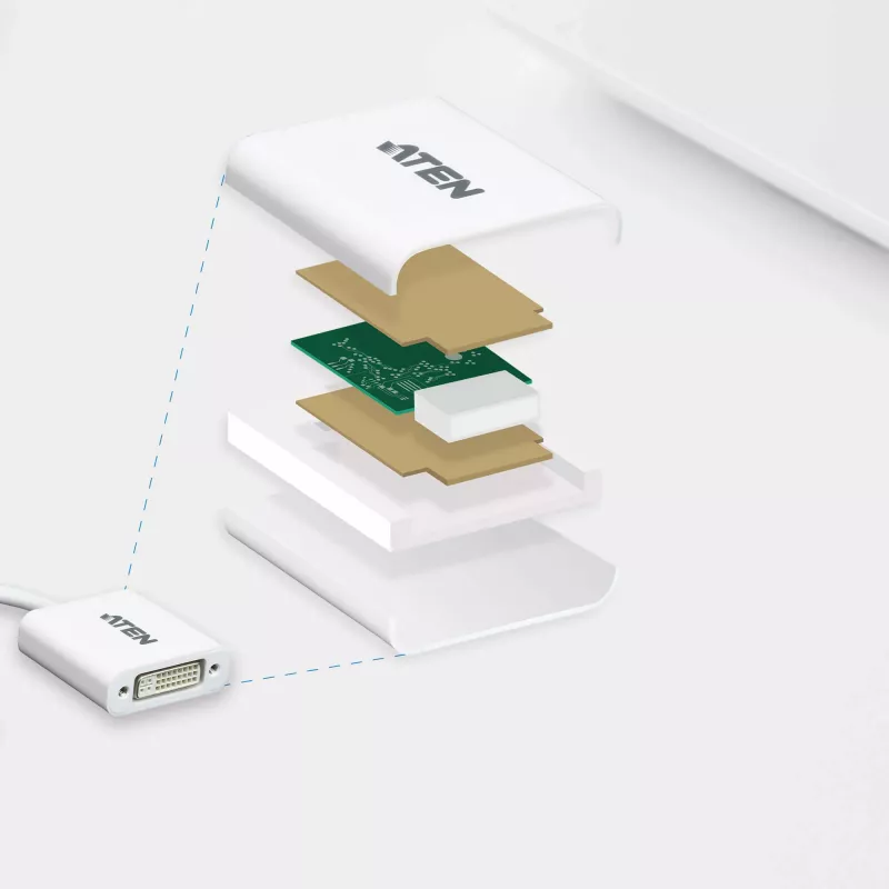 Conversor ATEN DisplayPort para DVI, PC: até UXGA / HDTV: até 1080i,1080p