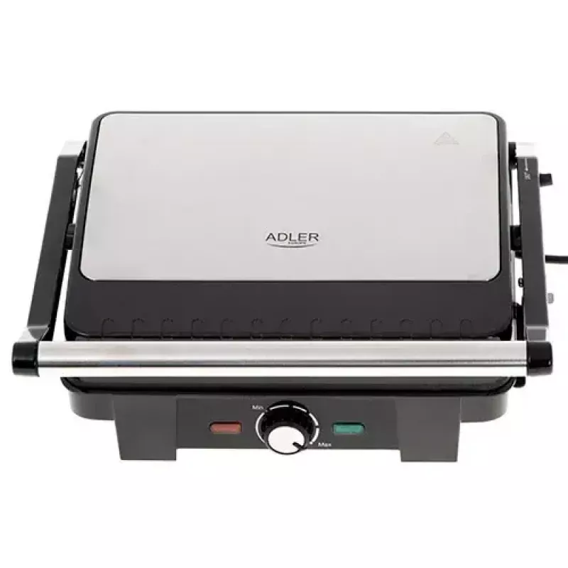 Grelhador de contacto Adler AD 3051 — aço inoxidável, 2200–2800 W, superfície de grelhador 1392 cm², temperatura regulável, placas antiaderentes