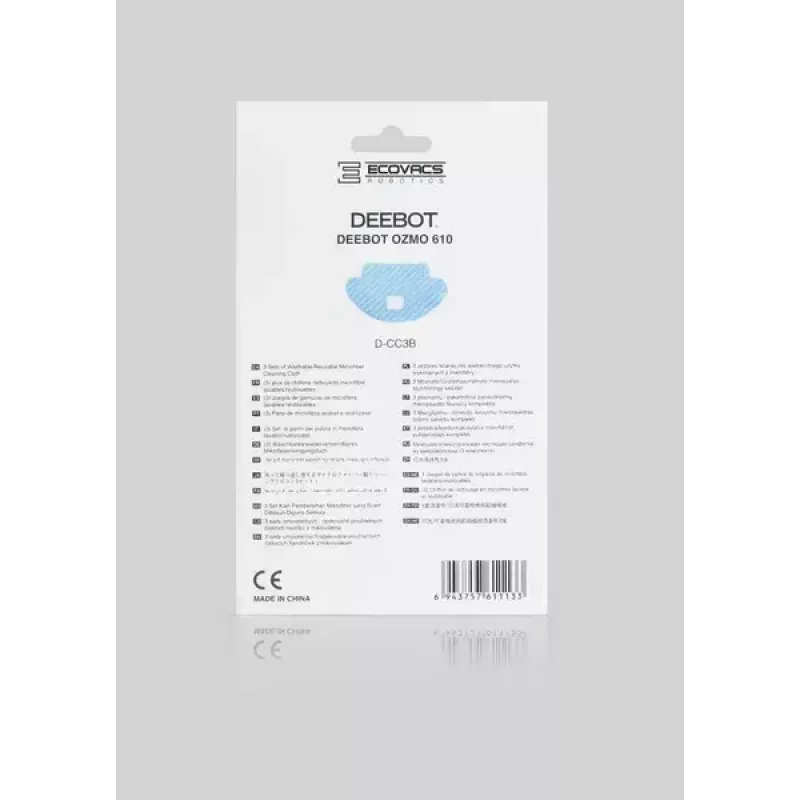 Almofada de limpeza de substituição Ecovacs D-CC3B para aspirador robô, pack de 3, azul/cinzento