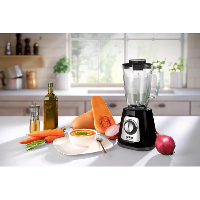 Batedeira de mesa Tefal BlendForce II BL4388 — 800 W, jarro de vidro de 1,25 l, trituração de gelo, preto/aço inoxidável escovado