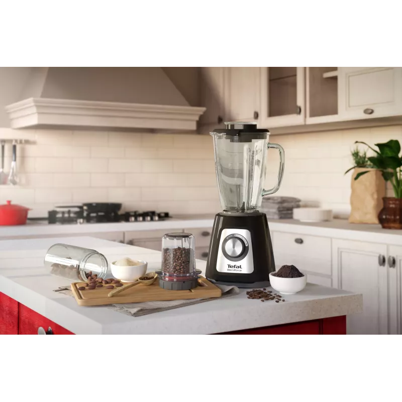Batedeira de mesa Tefal BlendForce II BL4388 — 800 W, jarro de vidro de 1,25 l, trituração de gelo, preto/aço inoxidável escovado