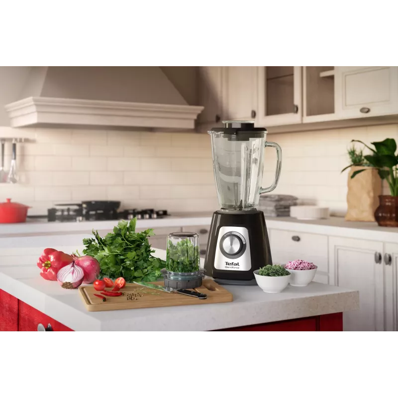 Batedeira de mesa Tefal BlendForce II BL4388 — 800 W, jarro de vidro de 1,25 l, trituração de gelo, preto/aço inoxidável escovado