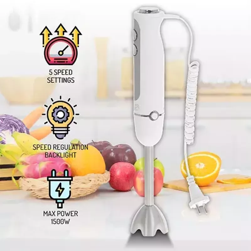 Varinha mágica Adler AD 4625w — misturadora de varinha, 5 velocidades, turbo, 1500 W, lâminas de aço inoxidável, prateado/branco