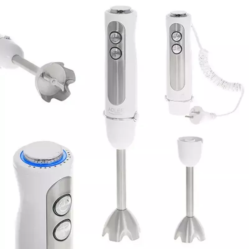 Varinha mágica Adler AD 4625w — misturadora de varinha, 5 velocidades, turbo, 1500 W, lâminas de aço inoxidável, prateado/branco
