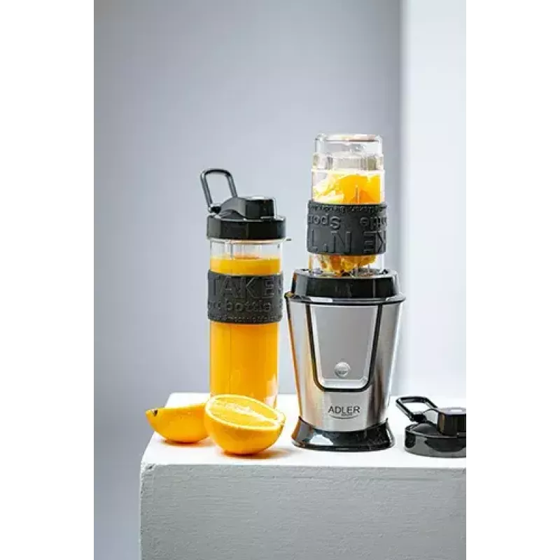Misturadora desportiva Adler AD 4081 — misturadora pessoal portátil, 800 W de pico, copo de 0,57 l, lâminas de aço inoxidável, 2 garrafas