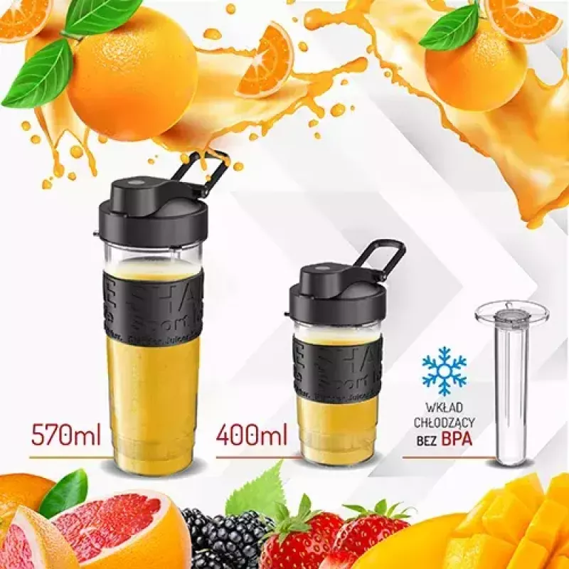 Misturadora desportiva Adler AD 4081 — misturadora pessoal portátil, 800 W de pico, copo de 0,57 l, lâminas de aço inoxidável, 2 garrafas