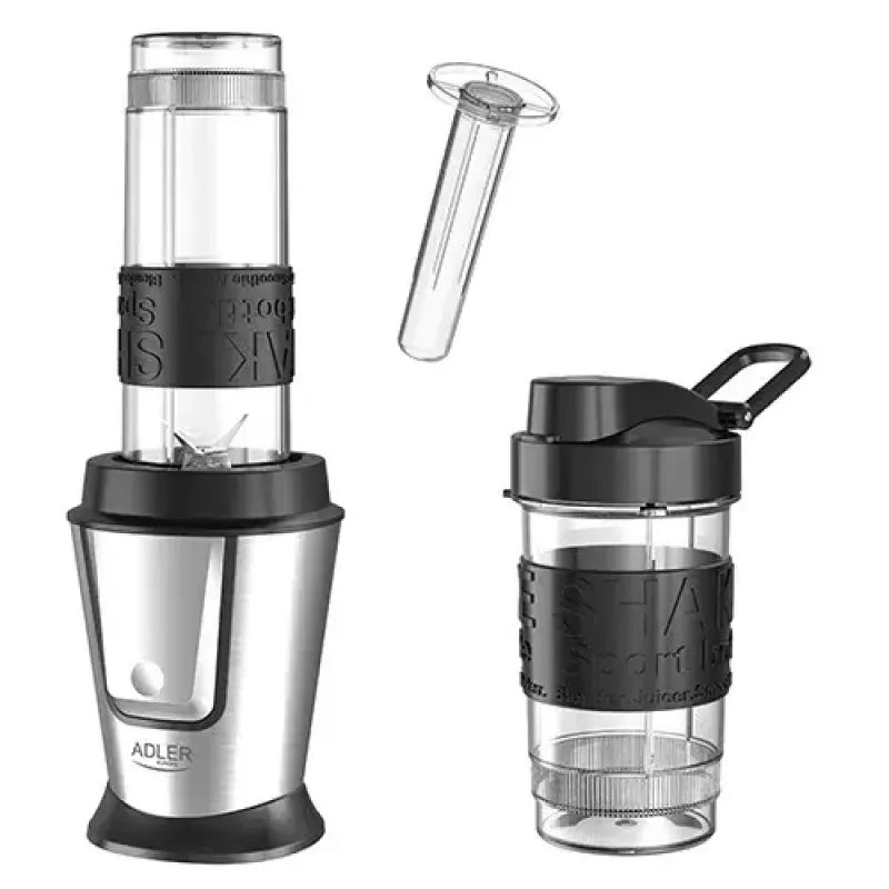 Misturadora desportiva Adler AD 4081 — misturadora pessoal portátil, 800 W de pico, copo de 0,57 l, lâminas de aço inoxidável, 2 garrafas