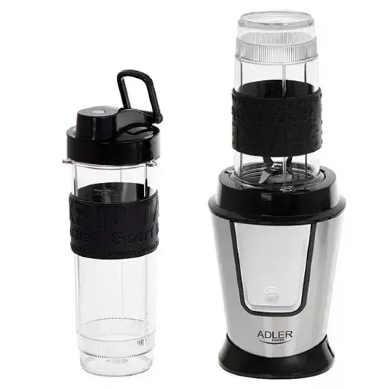 Misturadora desportiva Adler AD 4081 — misturadora pessoal portátil, 800 W de pico, copo de 0,57 l, lâminas de aço inoxidável, 2 garrafas