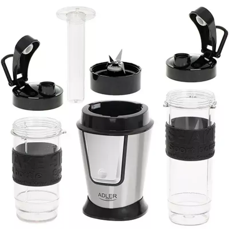 Misturadora desportiva Adler AD 4081 — misturadora pessoal portátil, 800 W de pico, copo de 0,57 l, lâminas de aço inoxidável, 2 garrafas