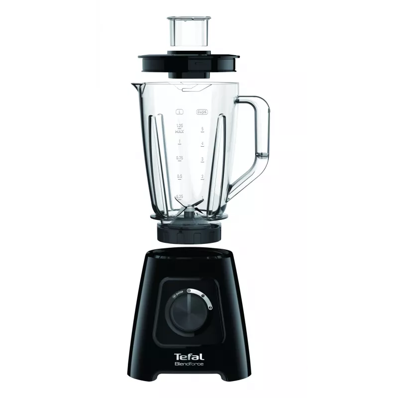 Misturadora de bancada Tefal BL4208 — 600 W, recipiente de plástico de 1,25 l, 2 velocidades, trituração de gelo, preta
