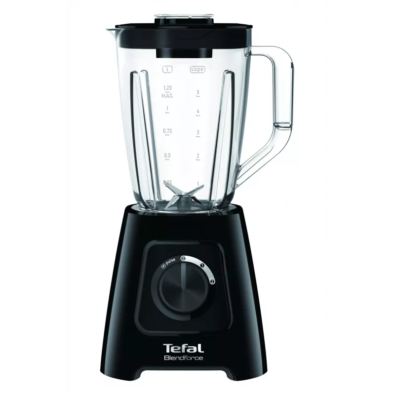Misturadora de bancada Tefal BL4208 — 600 W, recipiente de plástico de 1,25 l, 2 velocidades, trituração de gelo, preta
