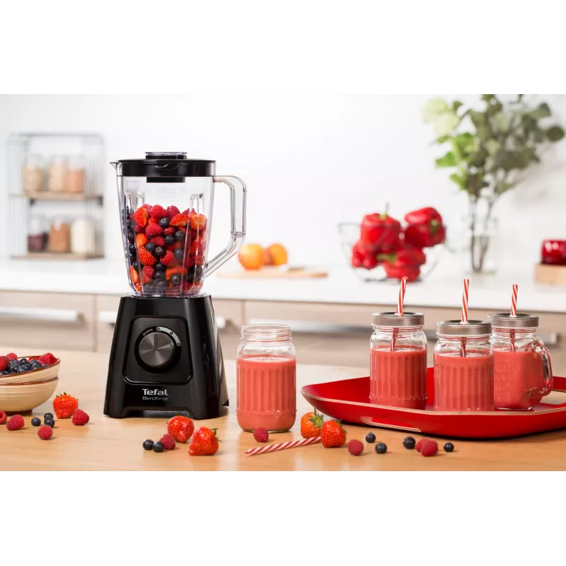 Misturadora de bancada Tefal BL4208 — 600 W, recipiente de plástico de 1,25 l, 2 velocidades, trituração de gelo, preta