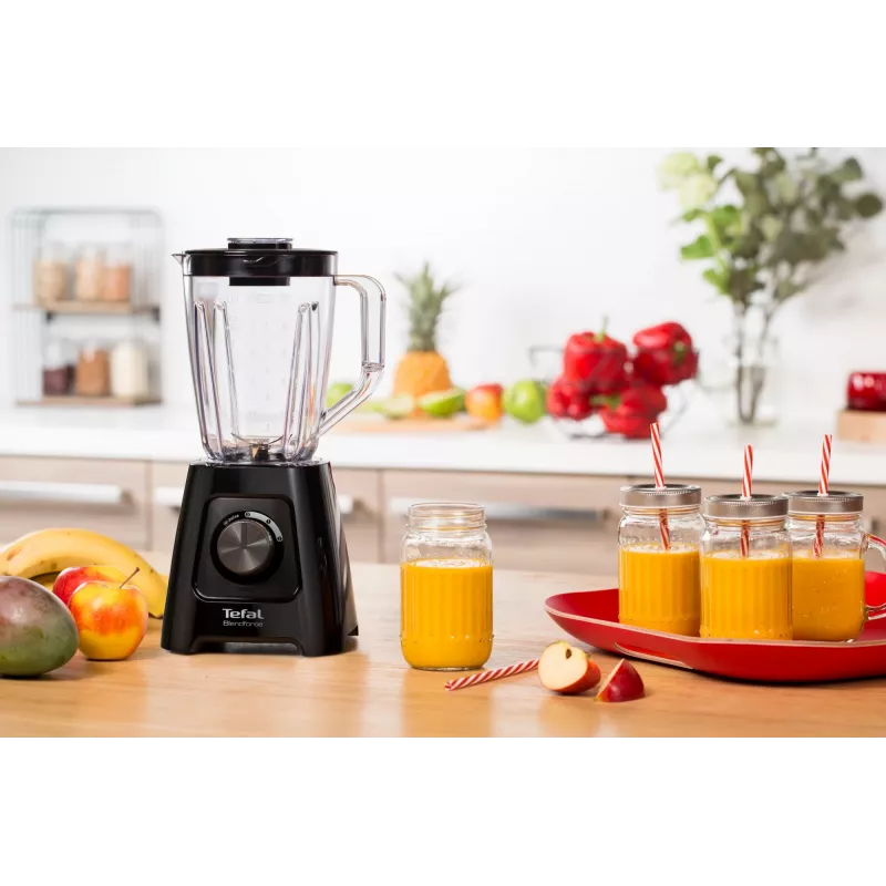 Misturadora de bancada Tefal BL4208 — 600 W, recipiente de plástico de 1,25 l, 2 velocidades, trituração de gelo, preta