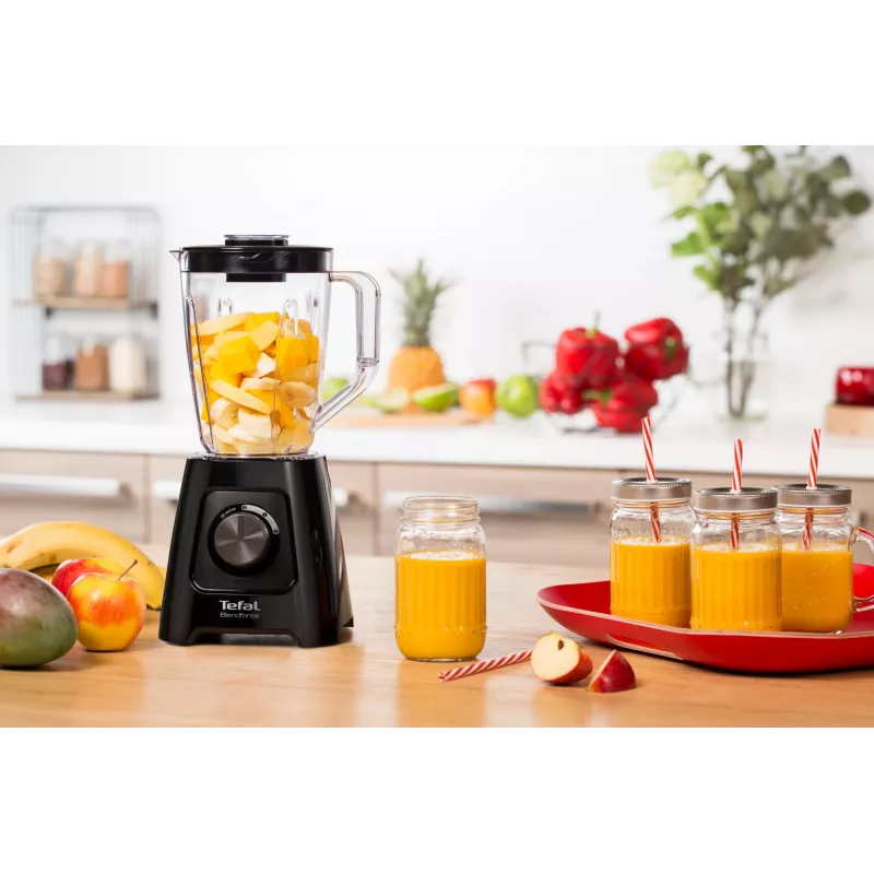 Misturadora de bancada Tefal BL4208 — 600 W, recipiente de plástico de 1,25 l, 2 velocidades, trituração de gelo, preta