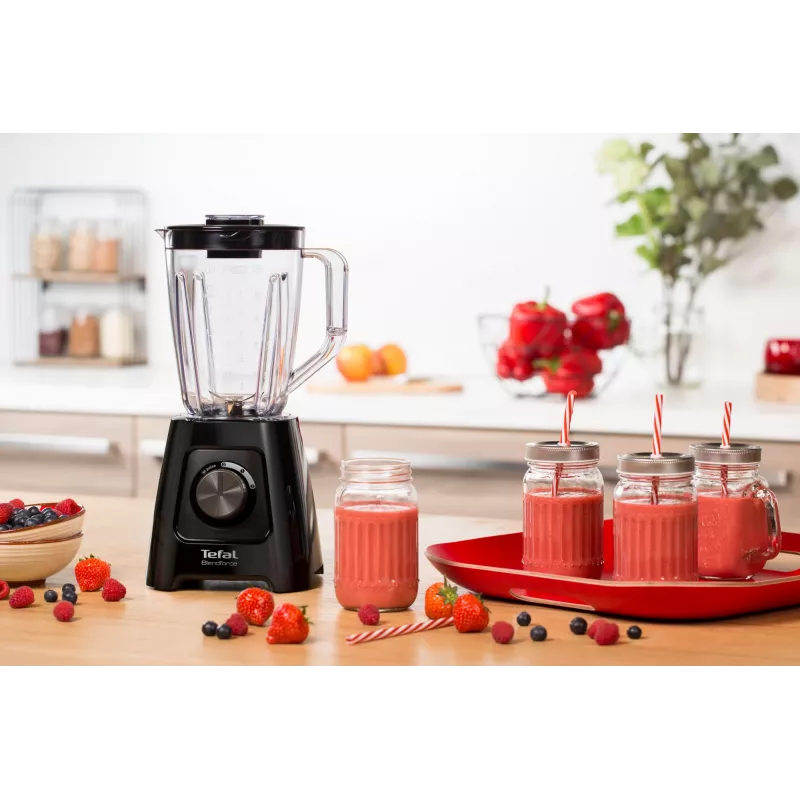 Misturadora de bancada Tefal BL4208 — 600 W, recipiente de plástico de 1,25 l, 2 velocidades, trituração de gelo, preta