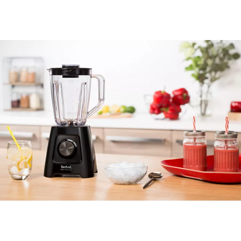 Misturadora de bancada Tefal BL4208 — 600 W, recipiente de plástico de 1,25 l, 2 velocidades, trituração de gelo, preta