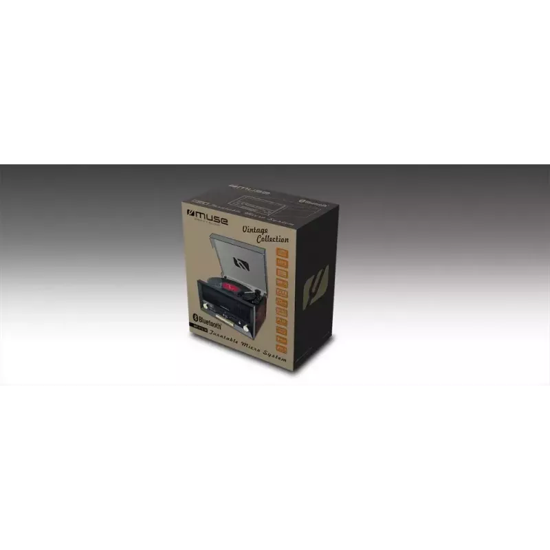 Muse MT-112 W gira-discos micro sistema com CD, USB, Bluetooth, rádio FM, 33/45/78 rpm, castanho